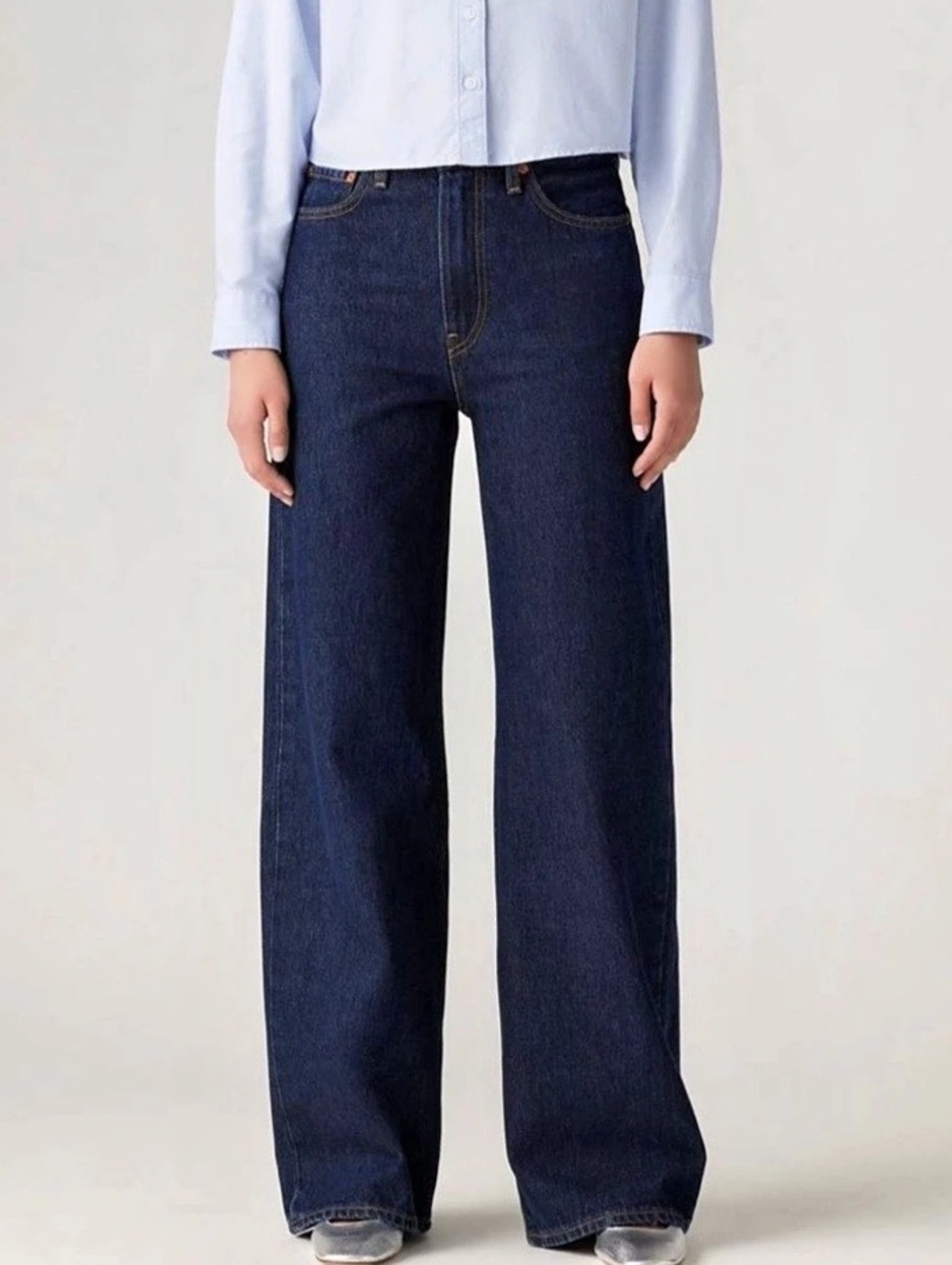 Levi's Ribcage Wide Leg Jeans in Dark Wash Blue 100% Cotton Size 28W / 30L